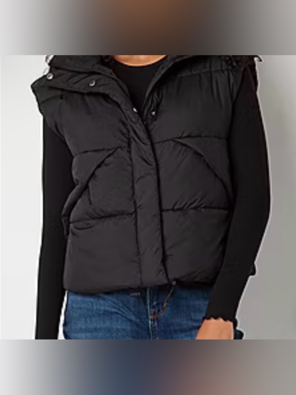 Arizona Jean Co Black Puffer Vest Women’s L Cropped Bubble Zip Snap Lightweight